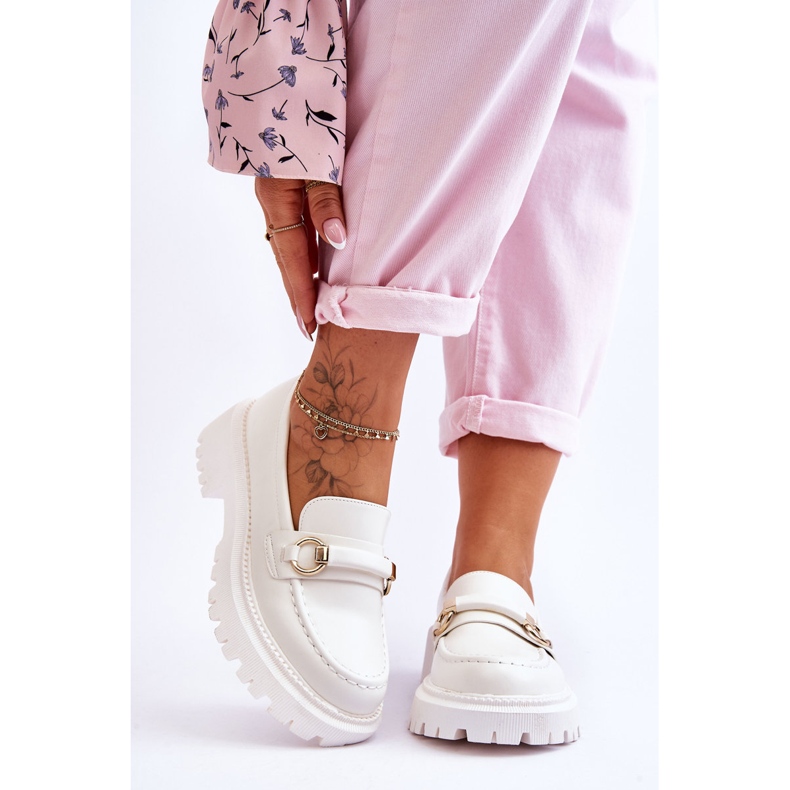 FG1 Damskie Mokasyny Na Masywnej Platformie Białe Calypso 1