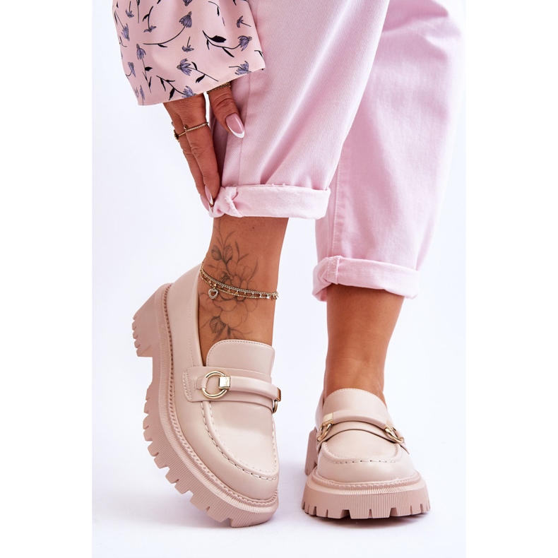 FG1 Damskie Mokasyny Na Masywnej Platformie Beżowe Calypso beżowy 1