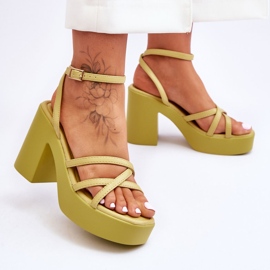 FS1 Modne Sandały Na Obcasie Z Paseczkami Limonkowe Shemira zielone 2
