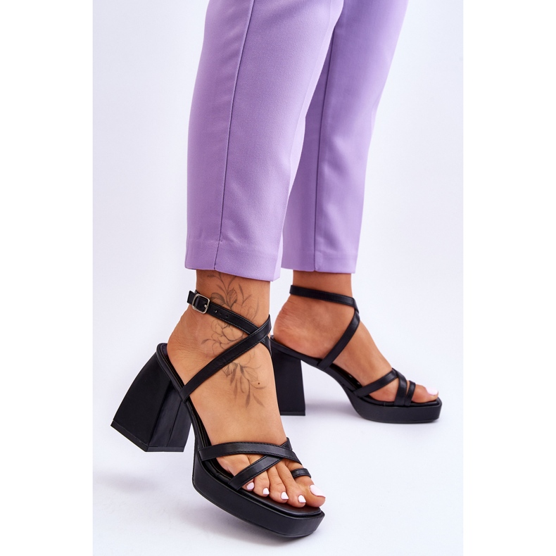 FS1 Modne Sandały Na Obcasie I Platformie Czarne 2