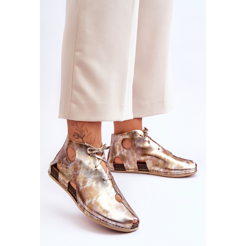 Lekkie Skórzane Botki Maciejka 03426-42 Złote złoty 2