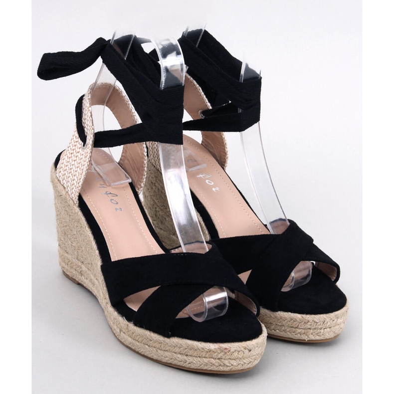 Espadryle na koturnie plecione boho czarne M319P Black 1
