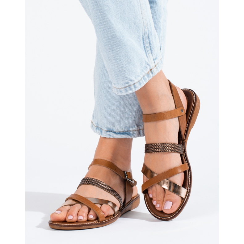 W. Potocki Damskie sandały skórzane brązowe Potocki 1