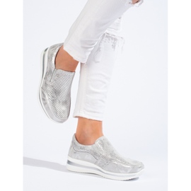 Skórzane sneakersy na platformie srebrne Shelovet srebrny 1
