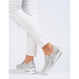 Skórzane sneakersy na platformie srebrne Shelovet srebrny 2