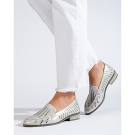 W. Potocki Ażurowe półbuty damskie srebrne Potocki srebrny 1