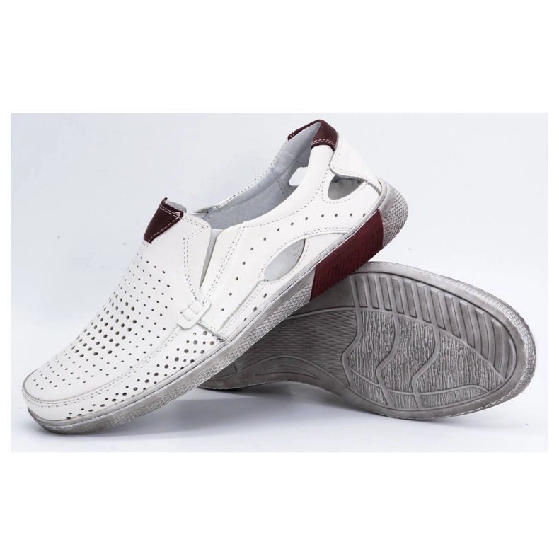 Olivier Męskie mokasyny skórzane ażurowe 937MP białe 3