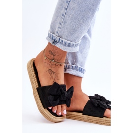FK1 Damskie Zamszowe Klapki Z Kokardą Czarne Fency 2