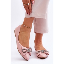 WS1 Eleganckie Baleriny Z Kokardą I Dżetami Różowe One Time 1