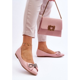 WS1 Eleganckie Baleriny Z Kokardą I Dżetami Różowe One Time 2