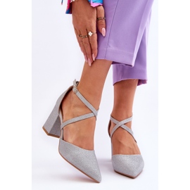 Modne Błyszczące Czółenka Na Słupku Srebrne Galaxy srebrny 1