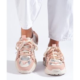 Biało-różowe sneakersy na grubej podeszwie Shelovet białe 3