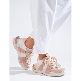 Biało-różowe sneakersy na grubej podeszwie Shelovet białe 2