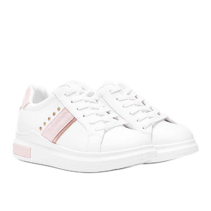 Biało różowe sneakersy z ćwiekami Sashell