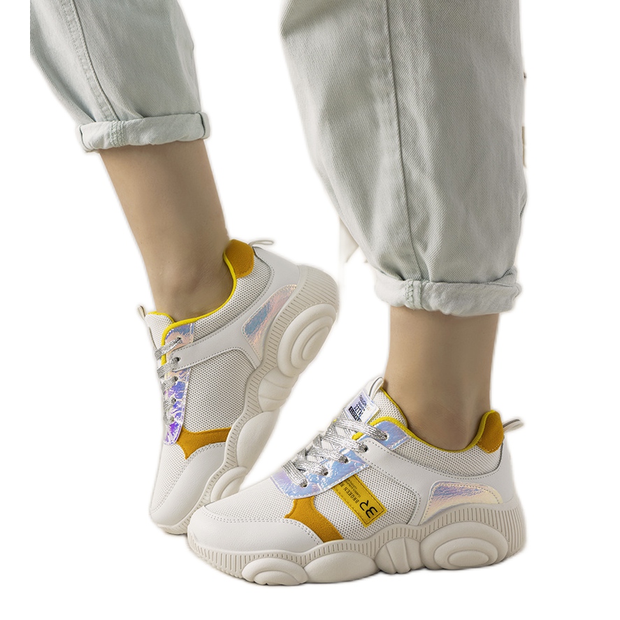 Biało żółte sneakersy damskie Carry
