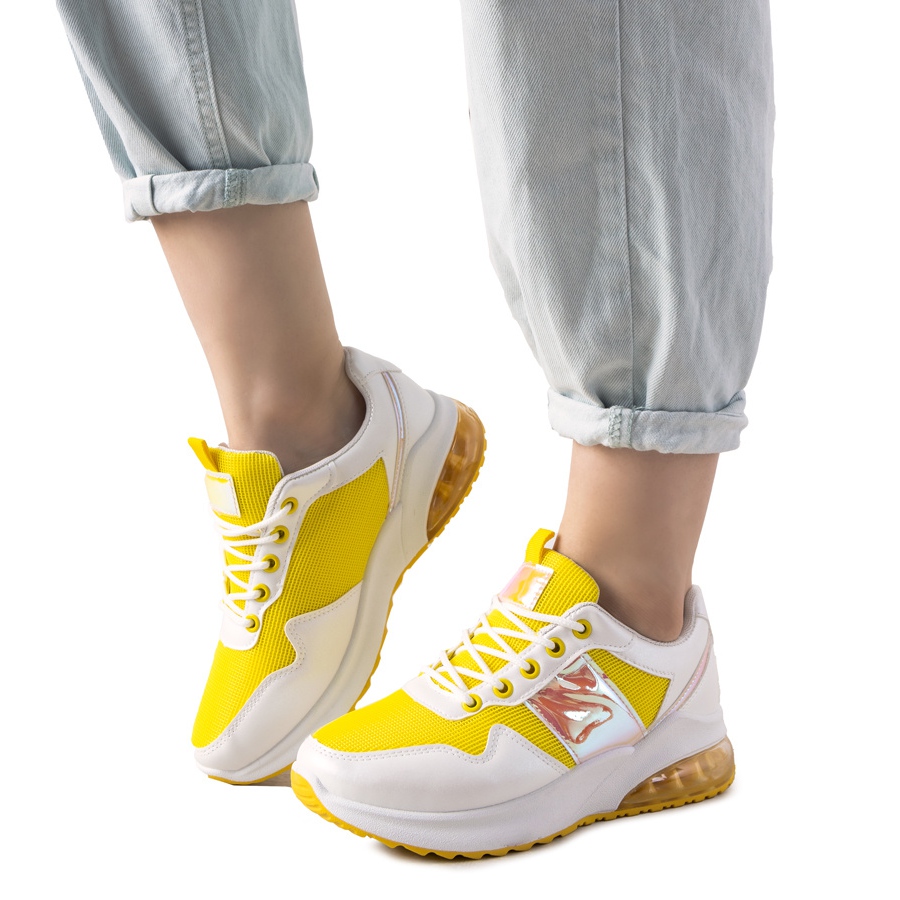 Biało żółte sneakersy z holograficznymi wstawkami Allison